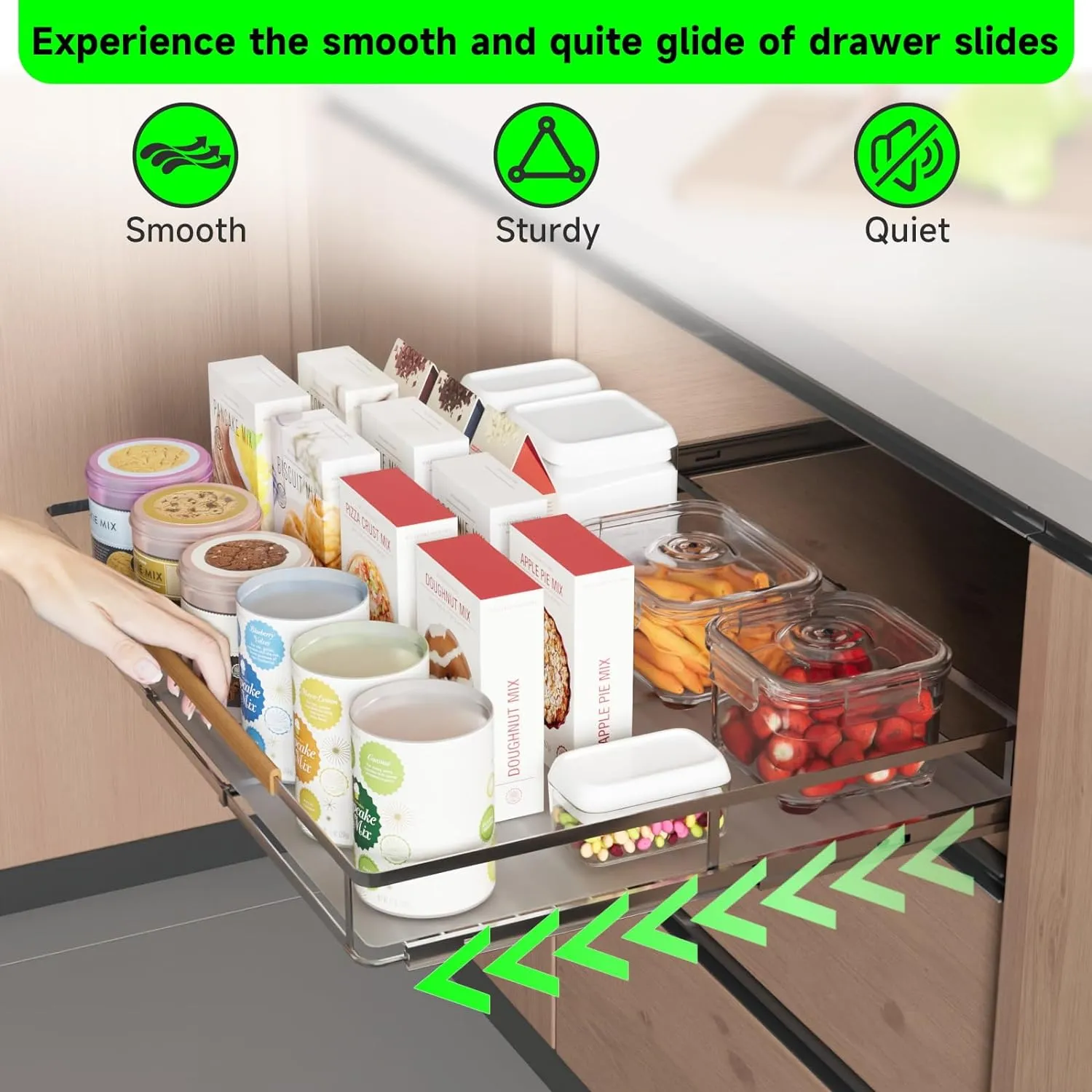 Expandable Pull Out Drawers for Cabinets, Kitchen Cabinet Slide Out Shelves, Adjustable Roll Out Drawers, Stainless Steel, Large 2 Pack, (14.5"-25.5") Cabinet Width x 22.7" Depth