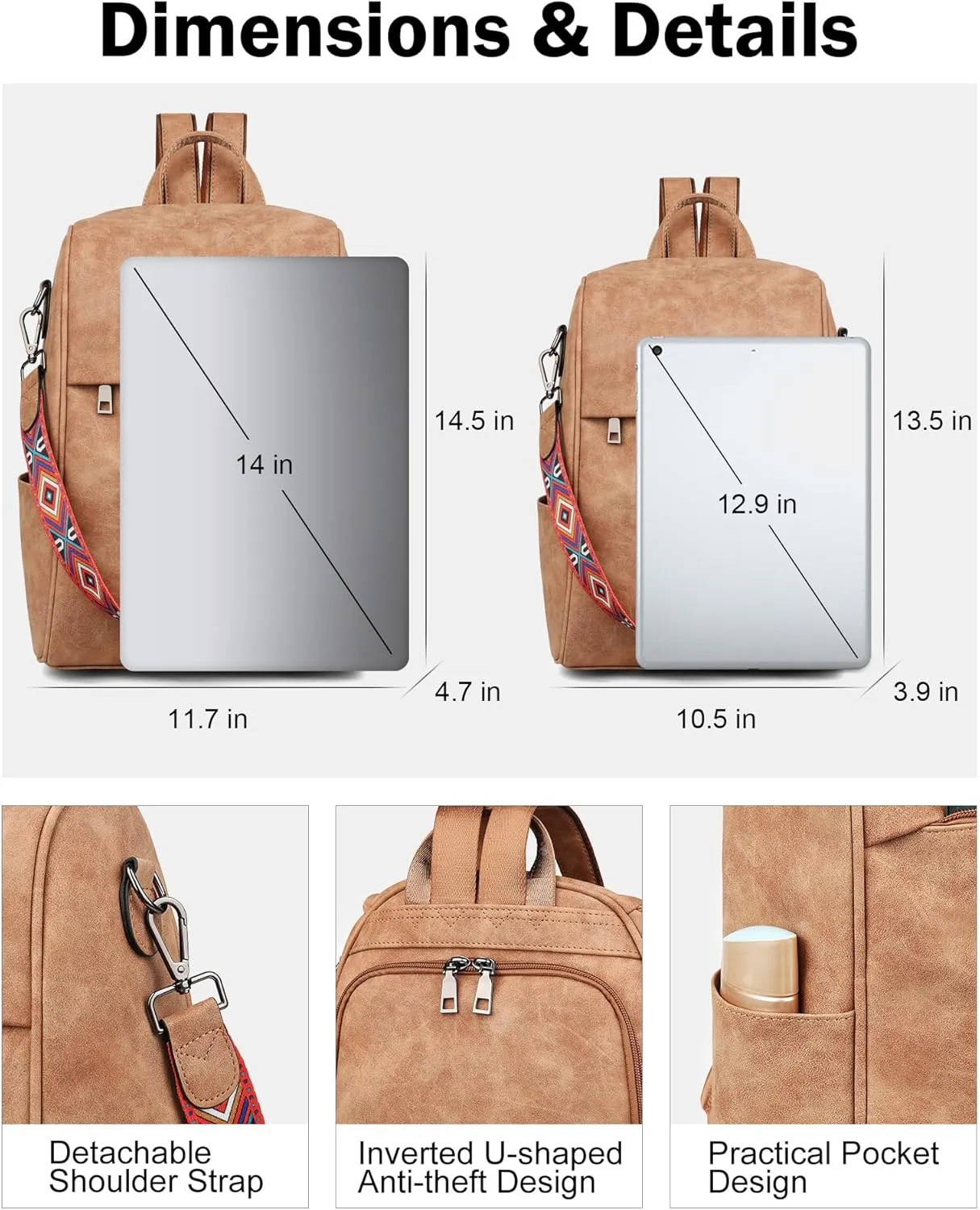 FADEON Leather Backpack Purse for Women Designer Travel Backpack Purses PU Fashion Ladies Shoulder Bag with Tassel