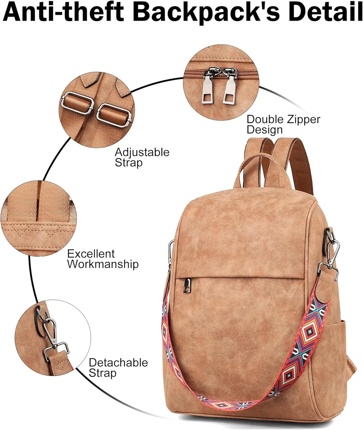 FADEON Leather Backpack Purse for Women Designer Travel Backpack Purses PU Fashion Ladies Shoulder Bag with Tassel