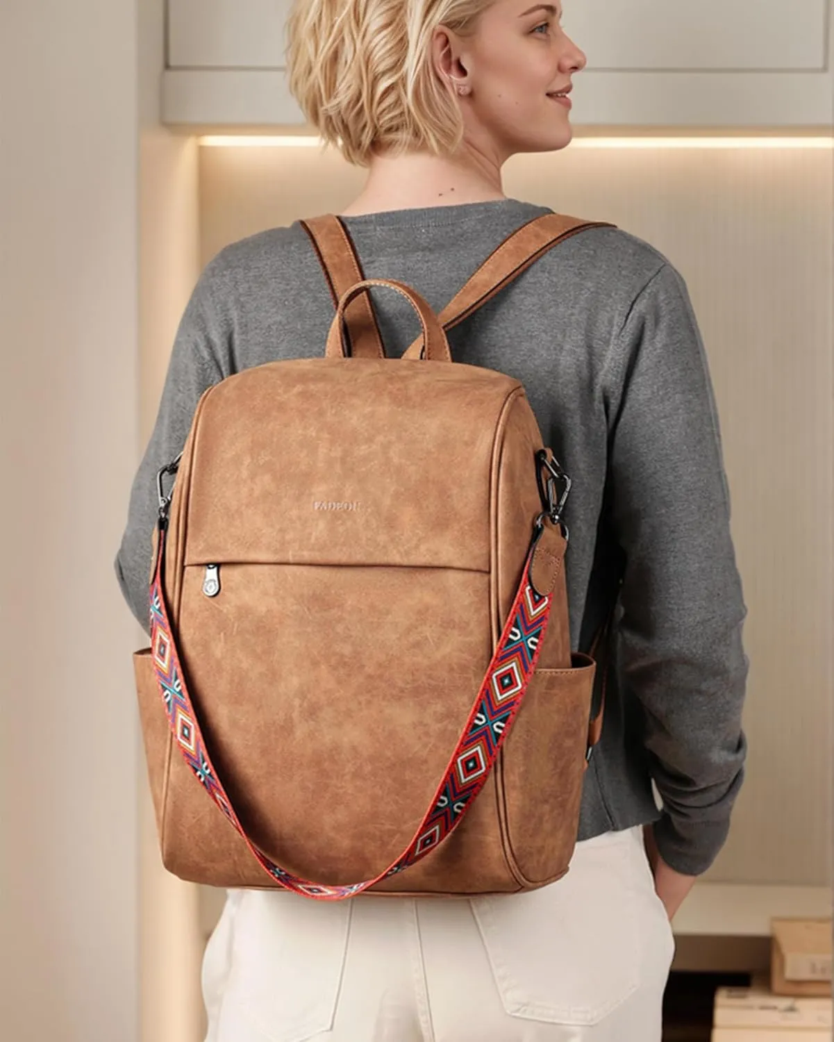 FADEON Leather Backpack Purse for Women Designer Travel Backpack Purses PU Fashion Ladies Shoulder Bag with Tassel