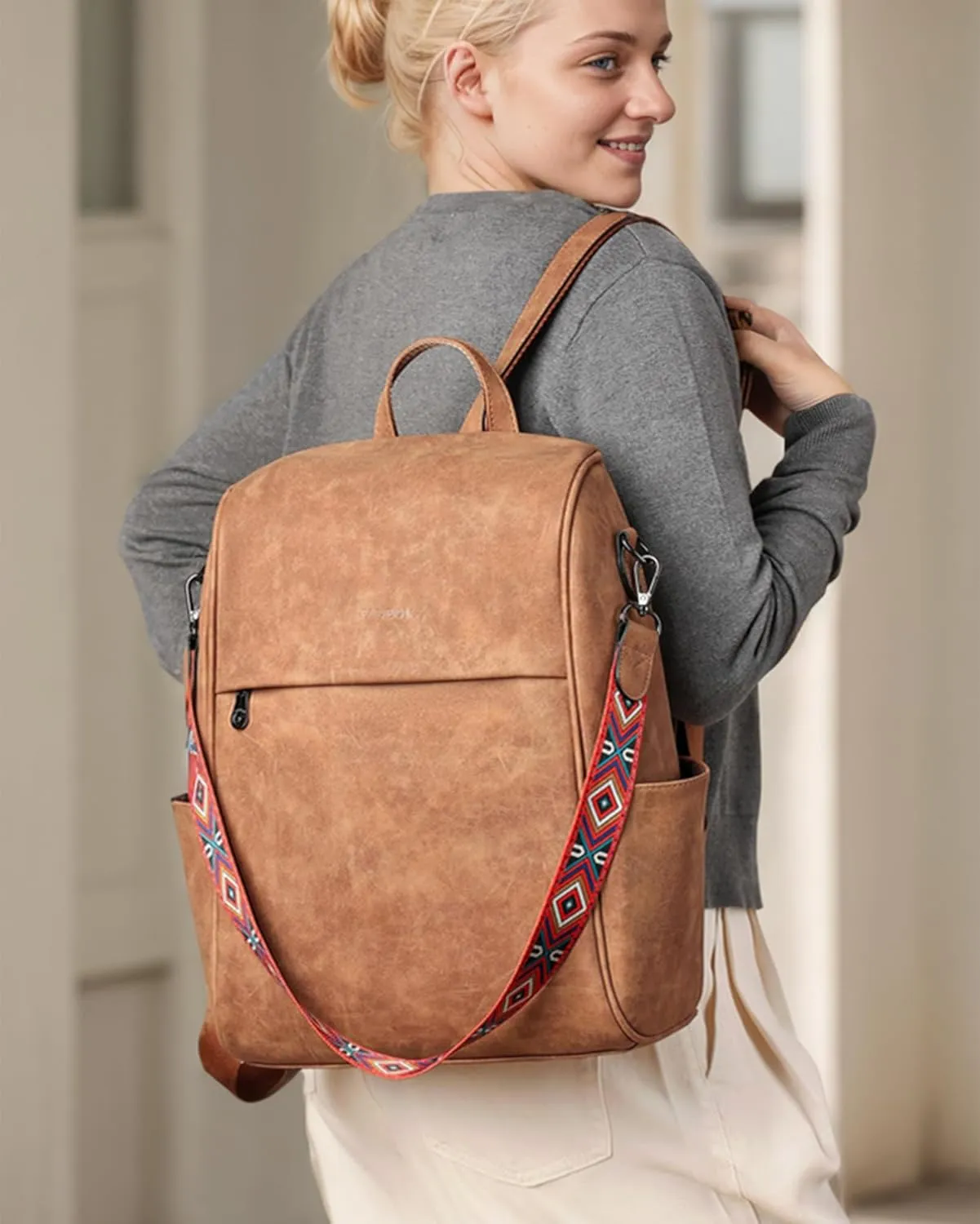FADEON Leather Backpack Purse for Women Designer Travel Backpack Purses PU Fashion Ladies Shoulder Bag with Tassel