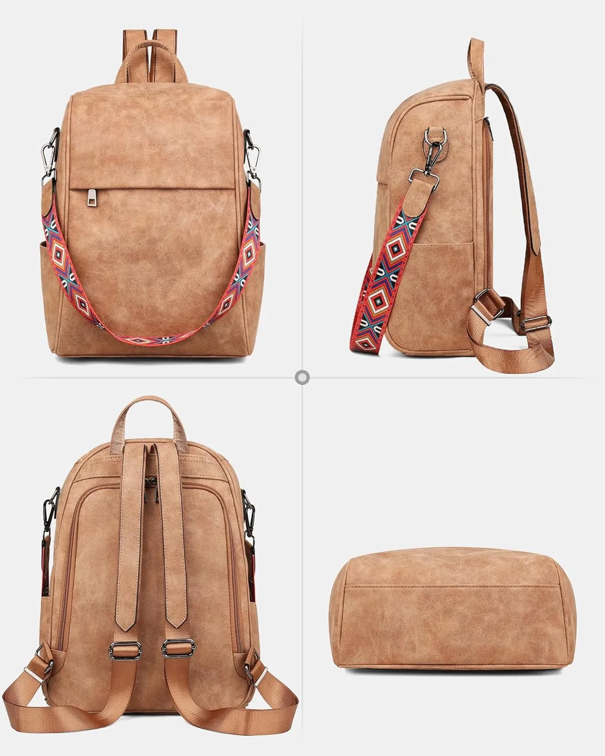 FADEON Leather Backpack Purse for Women Designer Travel Backpack Purses PU Fashion Ladies Shoulder Bag with Tassel
