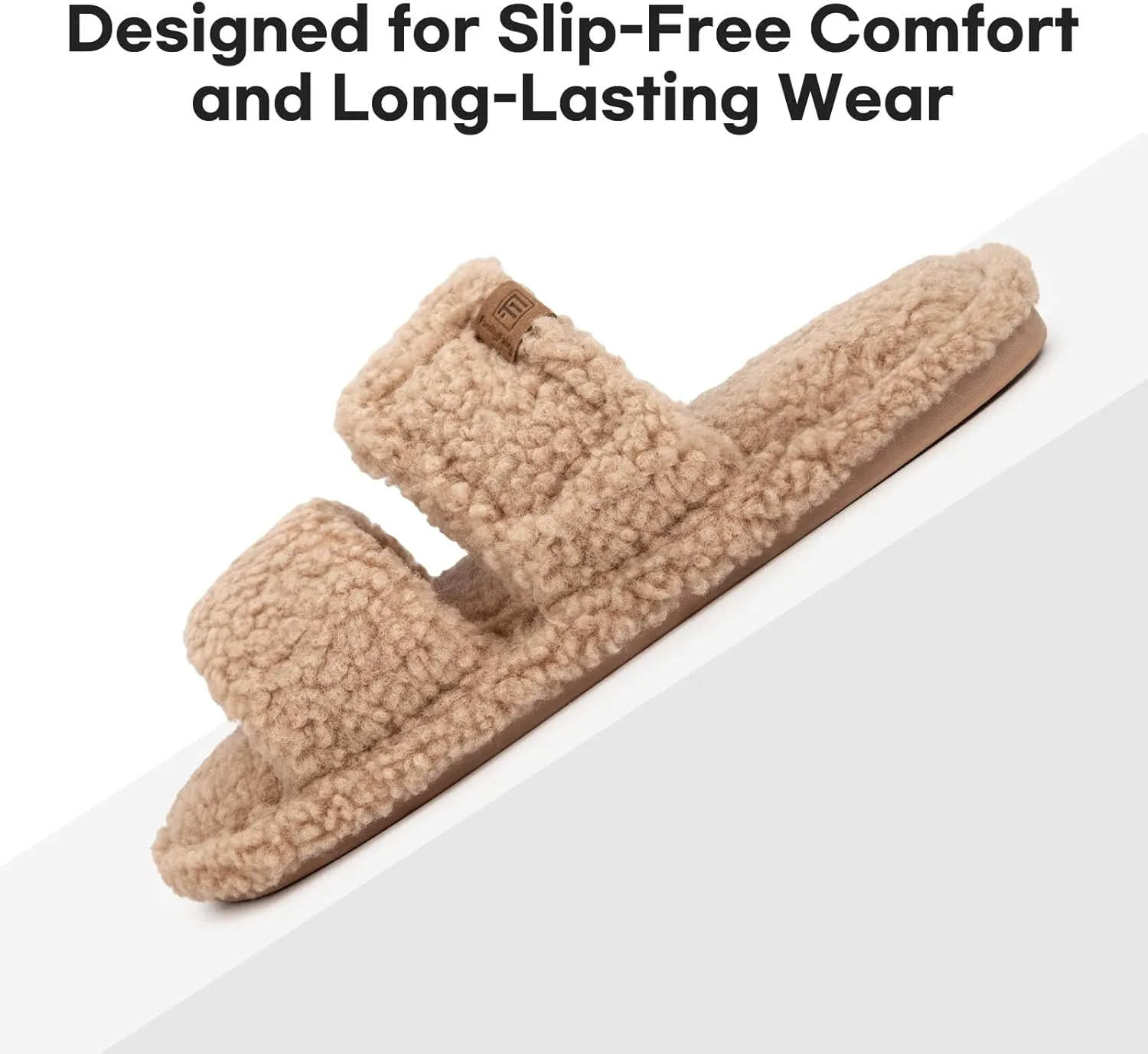 FamilyFairy Open Toe Slippers for Women Adjustable Memory Foam House Shoes Faux Fur Fuzzy Slide Sandals Non Slip Washable