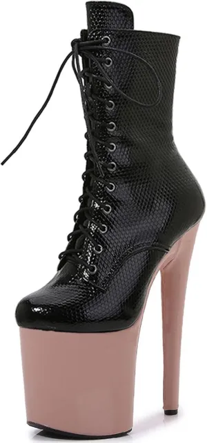 F&A LOVING Women Snake print Pole Dance Boot 8 Inch Ankle Boots Sexy Platform Stiletto High Heel