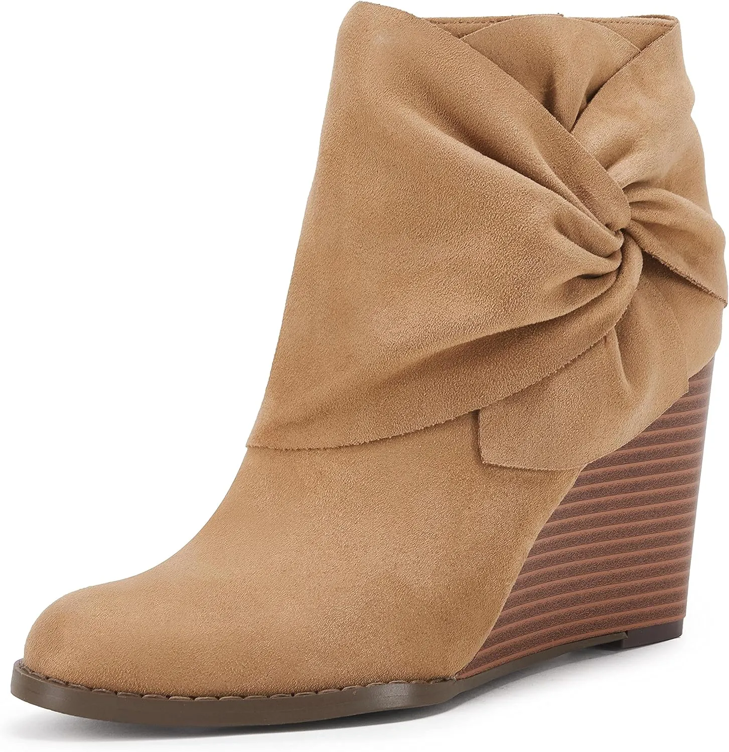 Fashare Womens Wedge Booties Ankle Heels Boots Bow Knot Stacked Heeled Winter Dress Shoes