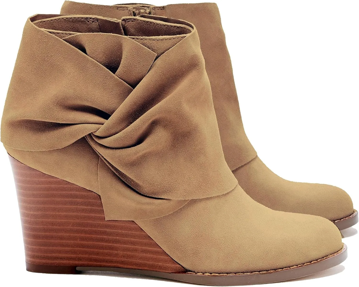 Fashare Womens Wedge Booties Ankle Heels Boots Bow Knot Stacked Heeled Winter Dress Shoes