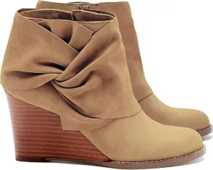 Fashare Womens Wedge Booties Ankle Heels Boots Bow Knot Stacked Heeled Winter Dress Shoes