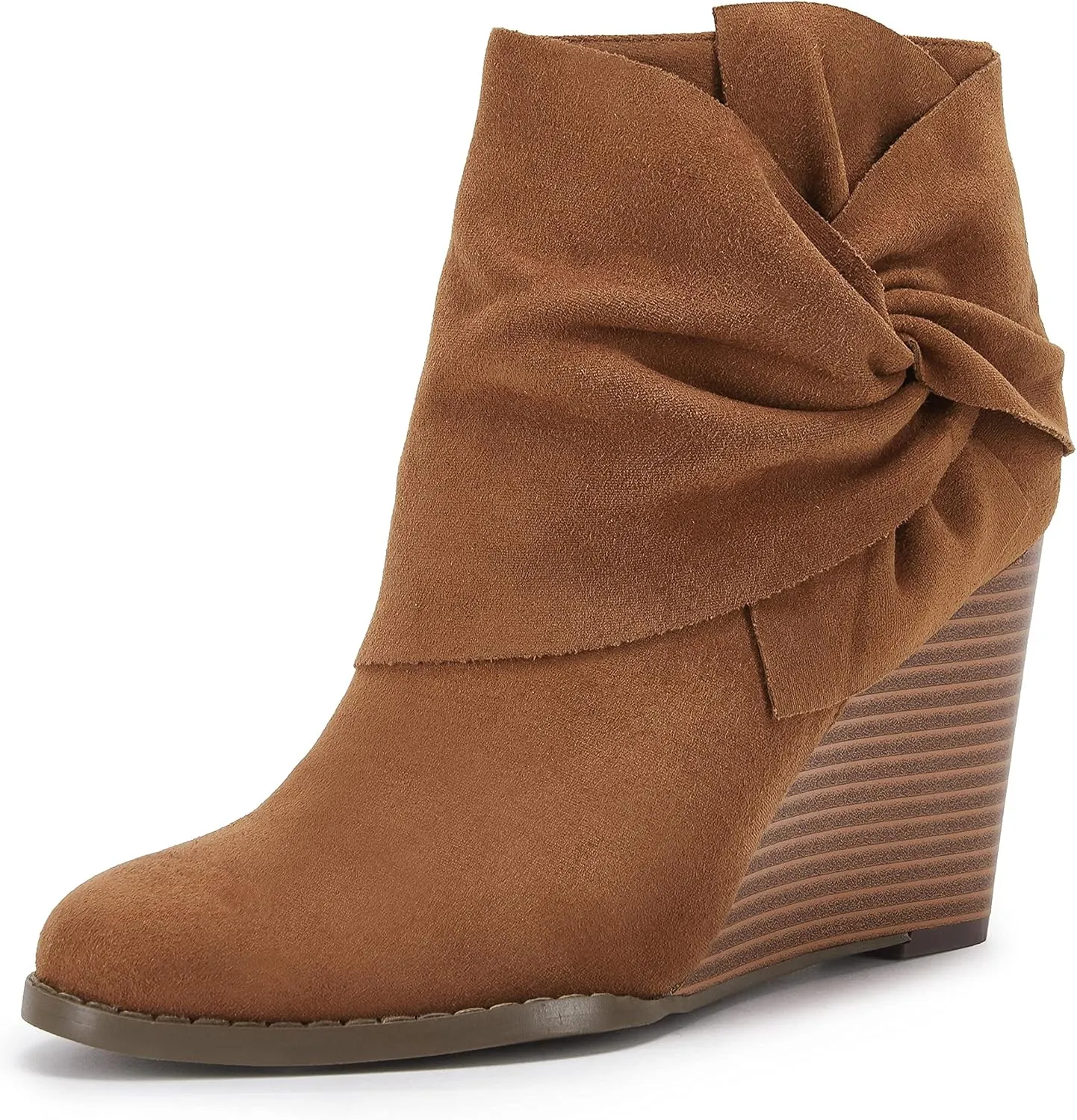 Fashare Womens Wedge Booties Ankle Heels Boots Bow Knot Stacked Heeled Winter Dress Shoes