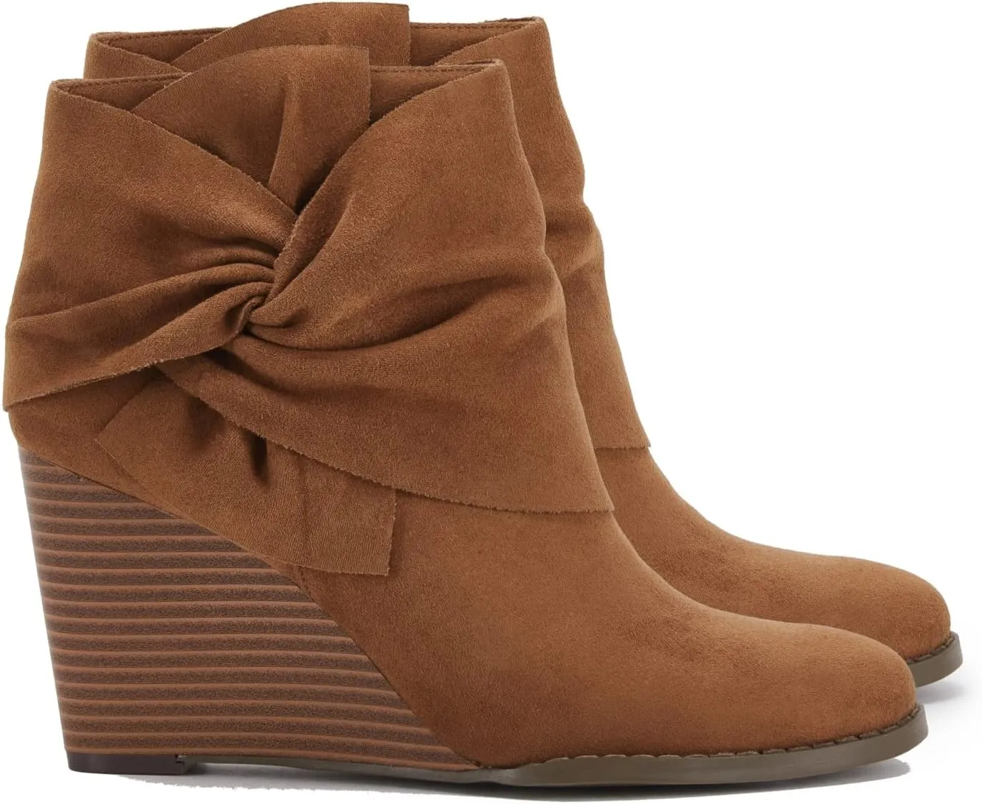 Fashare Womens Wedge Booties Ankle Heels Boots Bow Knot Stacked Heeled Winter Dress Shoes