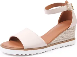 Fashion Thirsty Womens/Ladies Dusk Buckle PU Ankle Strap Wide Wedge (7 Wide) (Cream)