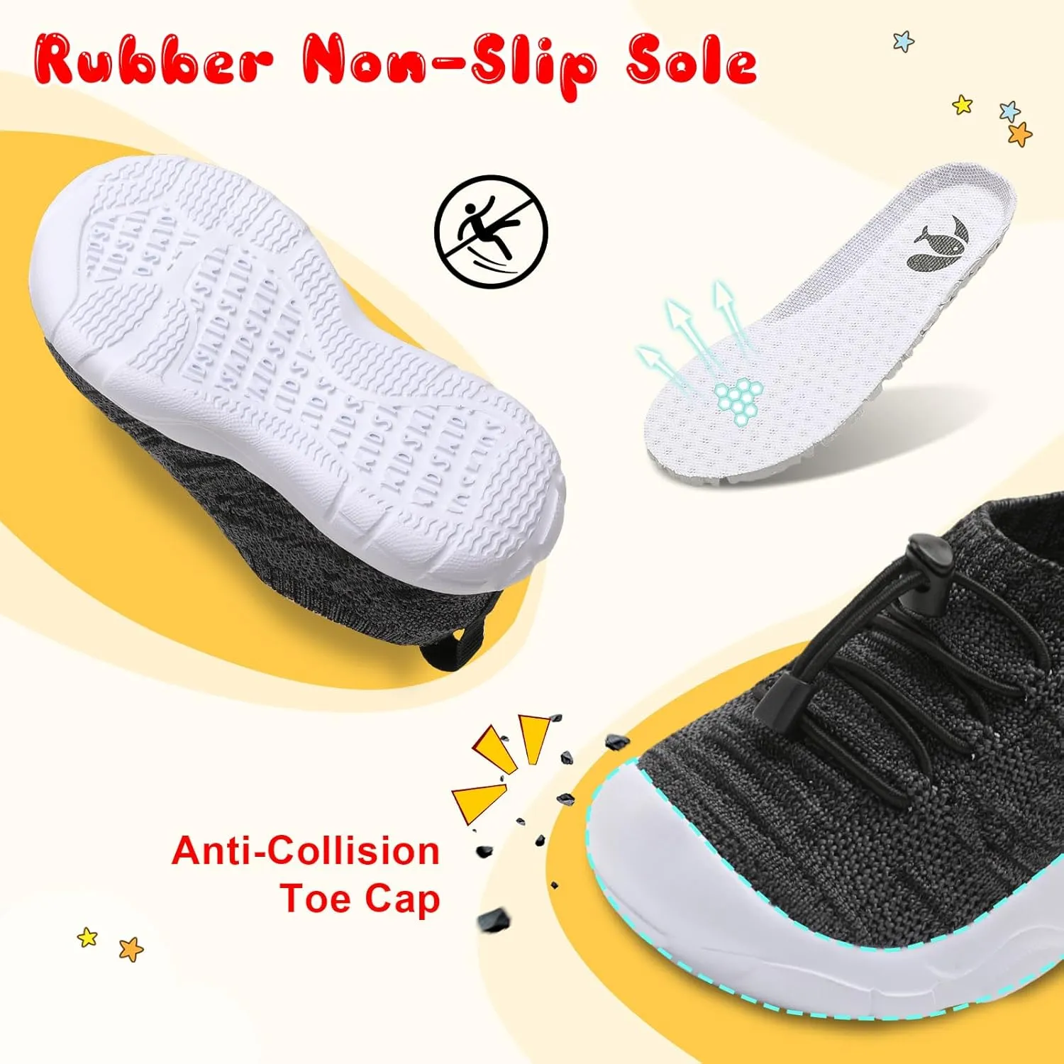 FEETCITY Toddler Slip On Shoes Boys Girls Wide Toddler Tennis Shoes Sports Walking Sneakers