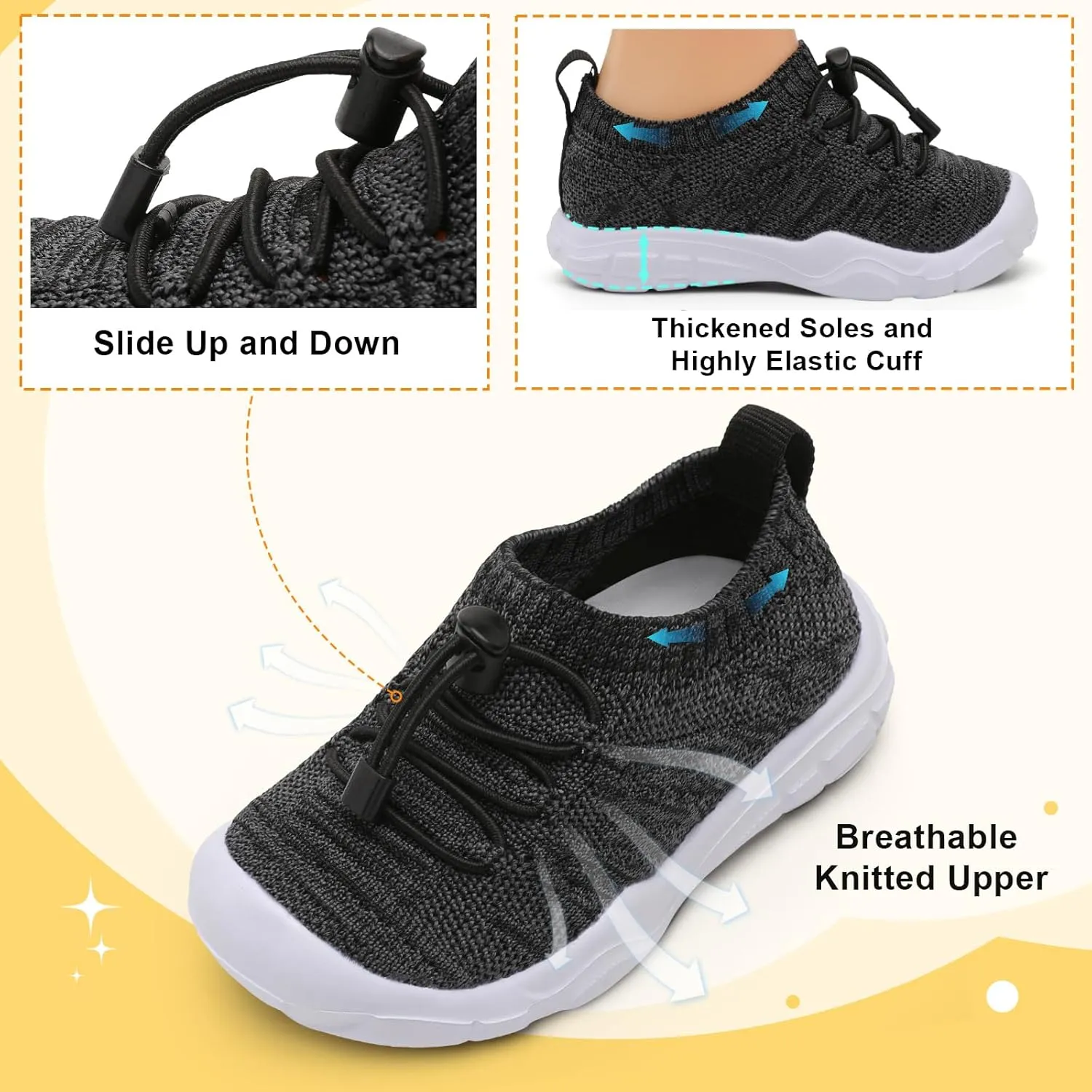 FEETCITY Toddler Slip On Shoes Boys Girls Wide Toddler Tennis Shoes Sports Walking Sneakers