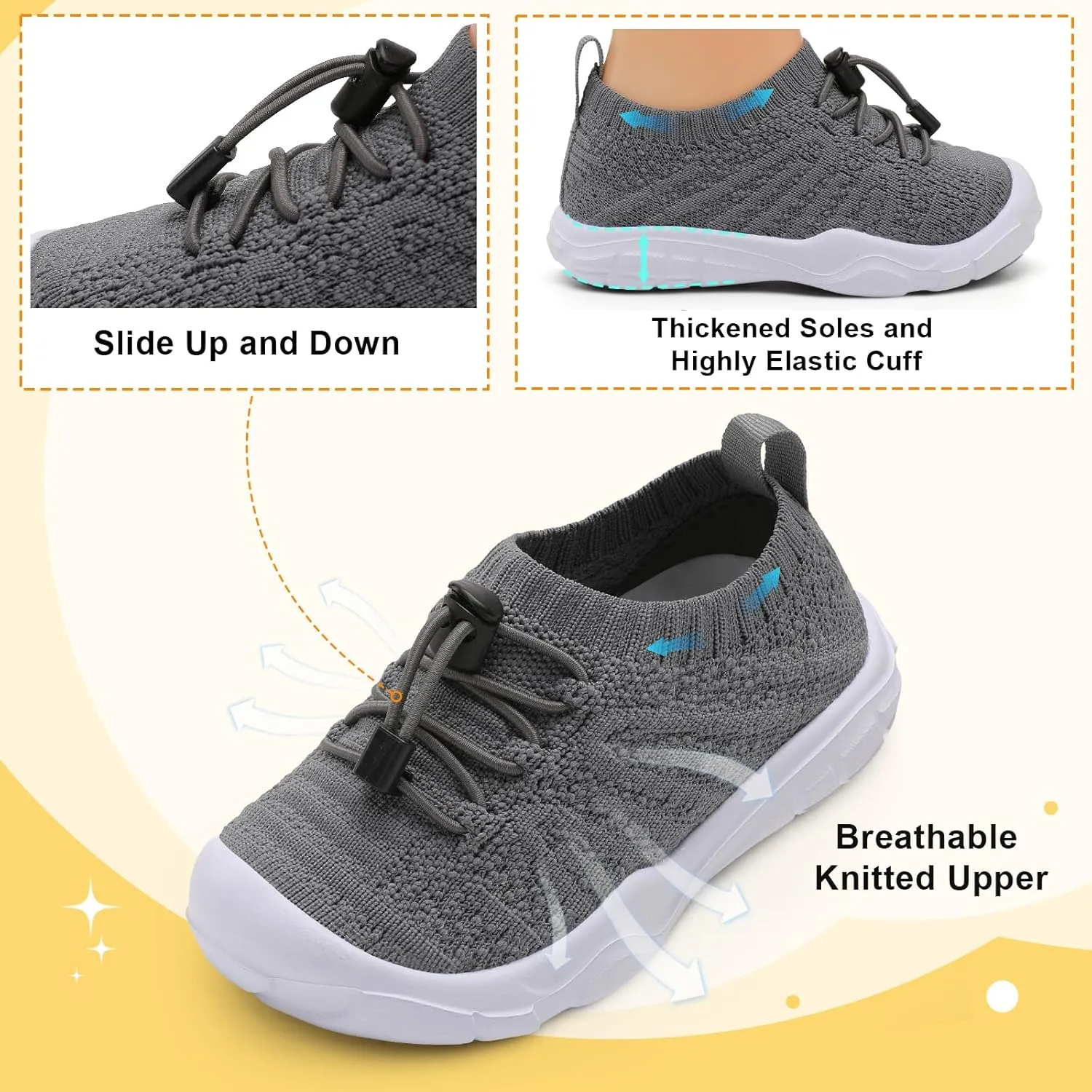 FEETCITY Toddler Slip On Shoes Boys Girls Wide Toddler Tennis Shoes Sports Walking Sneakers