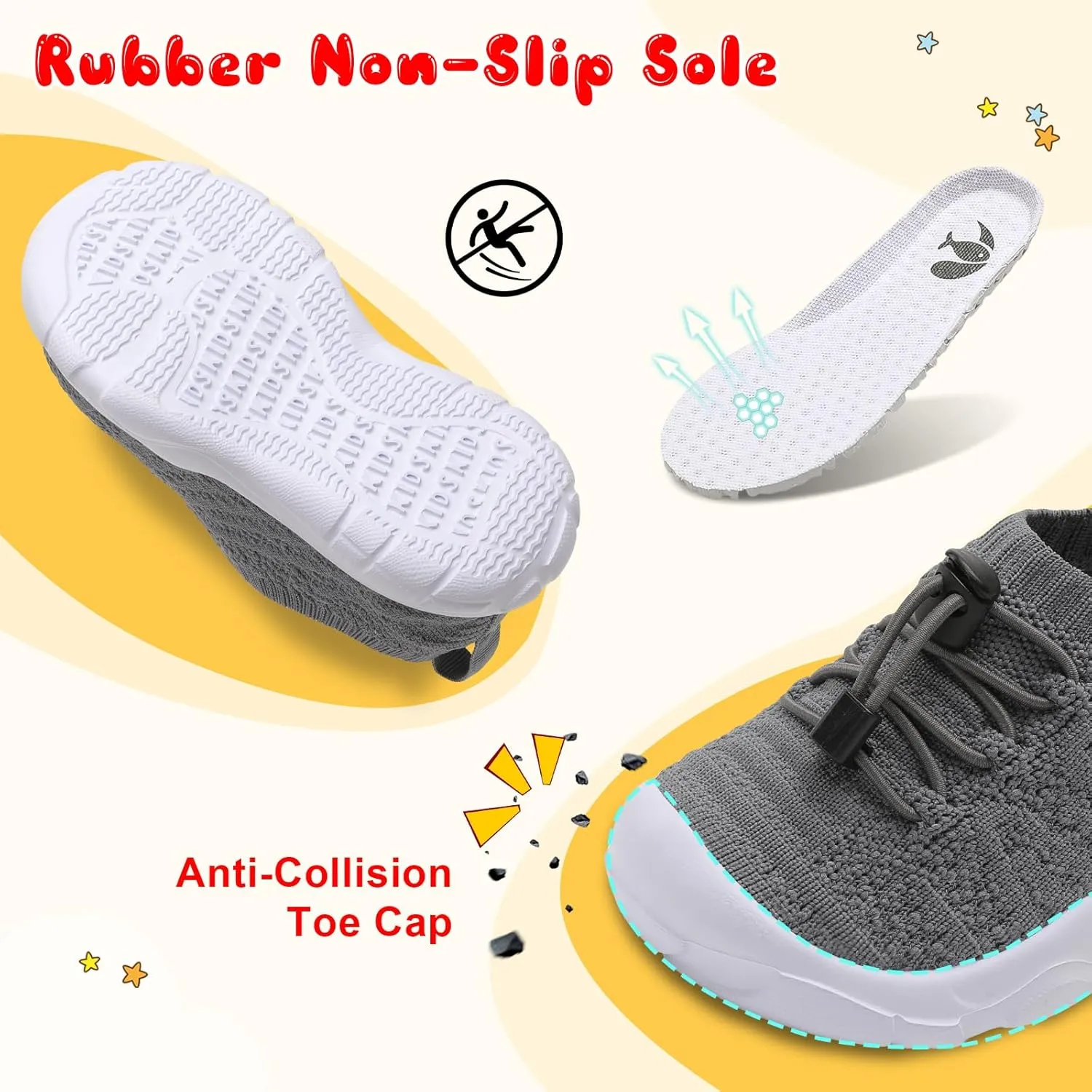 FEETCITY Toddler Slip On Shoes Boys Girls Wide Toddler Tennis Shoes Sports Walking Sneakers