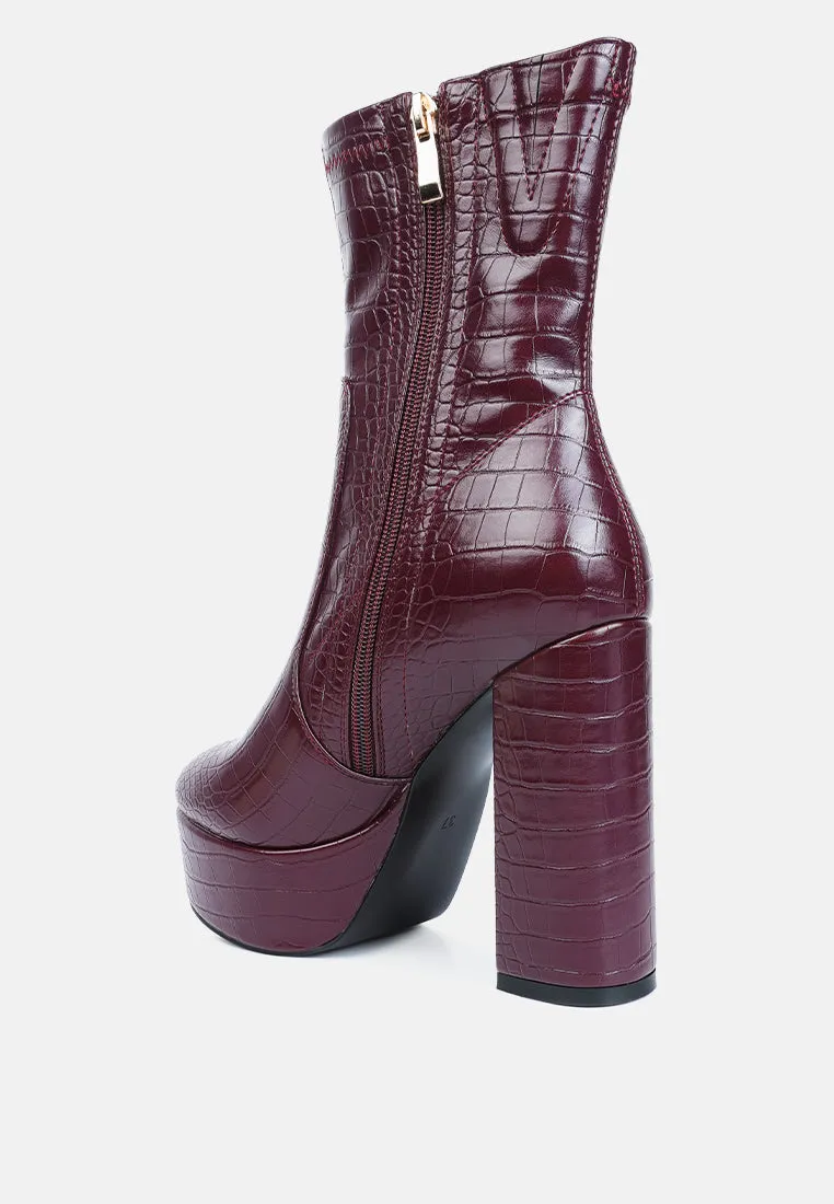 Feral High Heeled Croc Pattern Ankle Boot By Ruw