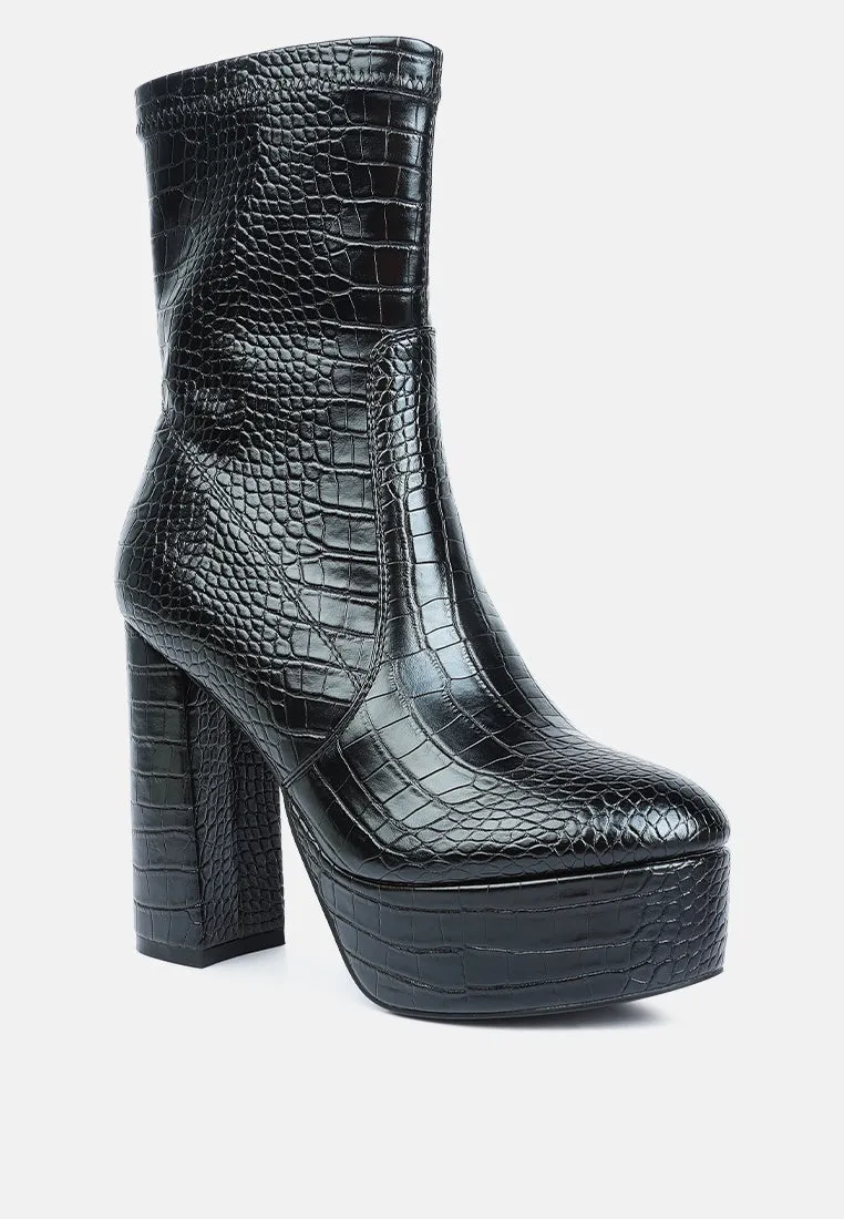 Feral High Heeled Croc Pattern Ankle Boot By Ruw