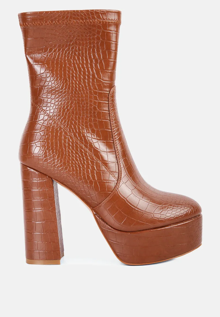 Feral High Heeled Croc Pattern Ankle Boot By Ruw