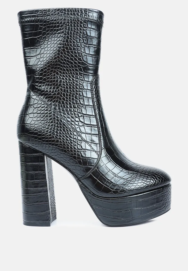 Feral High Heeled Croc Pattern Ankle Boot By Ruw