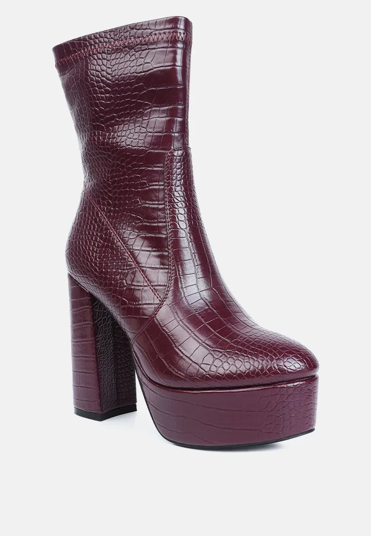 Feral High Heeled Croc Pattern Ankle Boot By Ruw