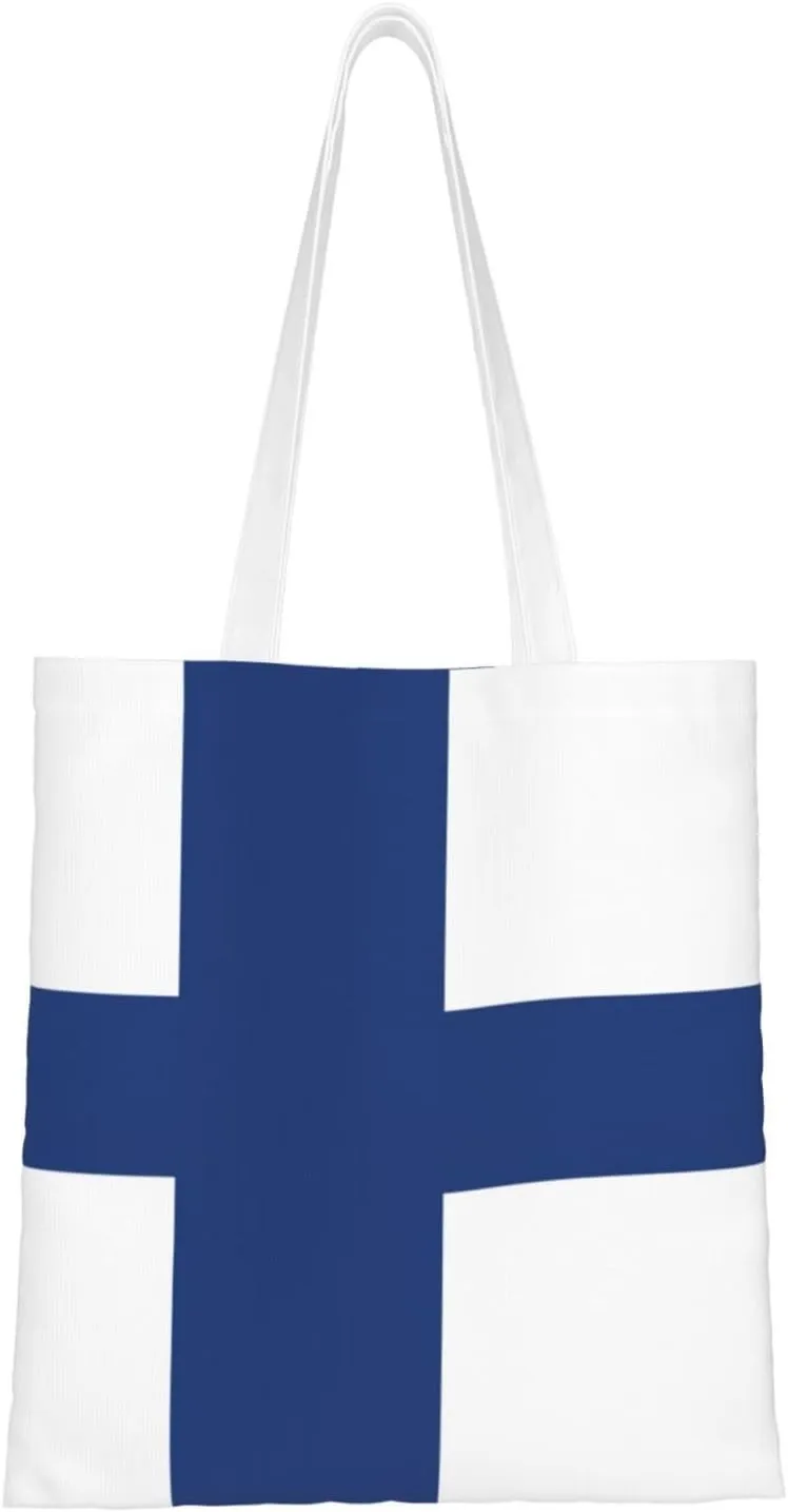 Finnish flag Print Fashion Canvas Totebags Upgraded Perfect for Shopping Travel Daily Essentials