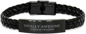 Fitness Trainer Braided Leather Bracelet - Totally Awesome Gifts for Workout Enthusiasts, Inspirational Fitness Motivation, Christmas, Birthday, Graduation