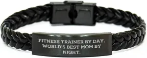 Fitness Trainer Gifts by Day, World's Best Dad by Night - Interlaced Leather Bracelet, Father's Day Unique Gifts from Men to Fitness Trainers