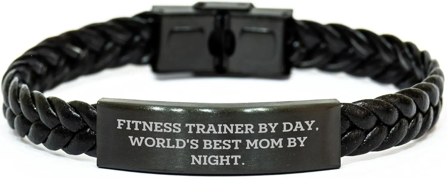 Fitness Trainer Gifts by Day, World's Best Dad by Night - Interlaced Leather Bracelet, Father's Day Unique Gifts from Men to Fitness Trainers