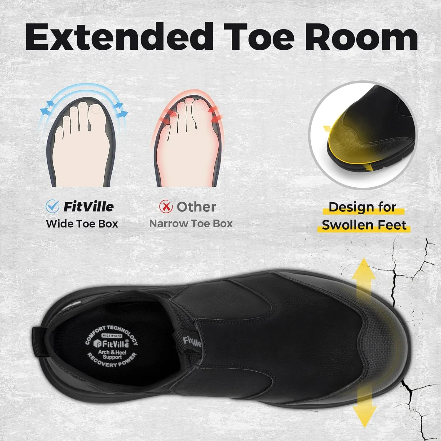FitVille Extra Wide Men's Slip on Composite Toe Shoes Safety Toe Work Shoes for Men Puncture Proof