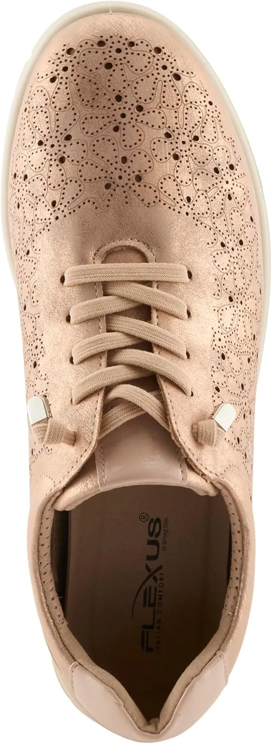Flexus Women's RAYFIELD Lace-Up Athletic Shoes – Floral Etched Design, Arch Support, Shock-Absorbent Outsole