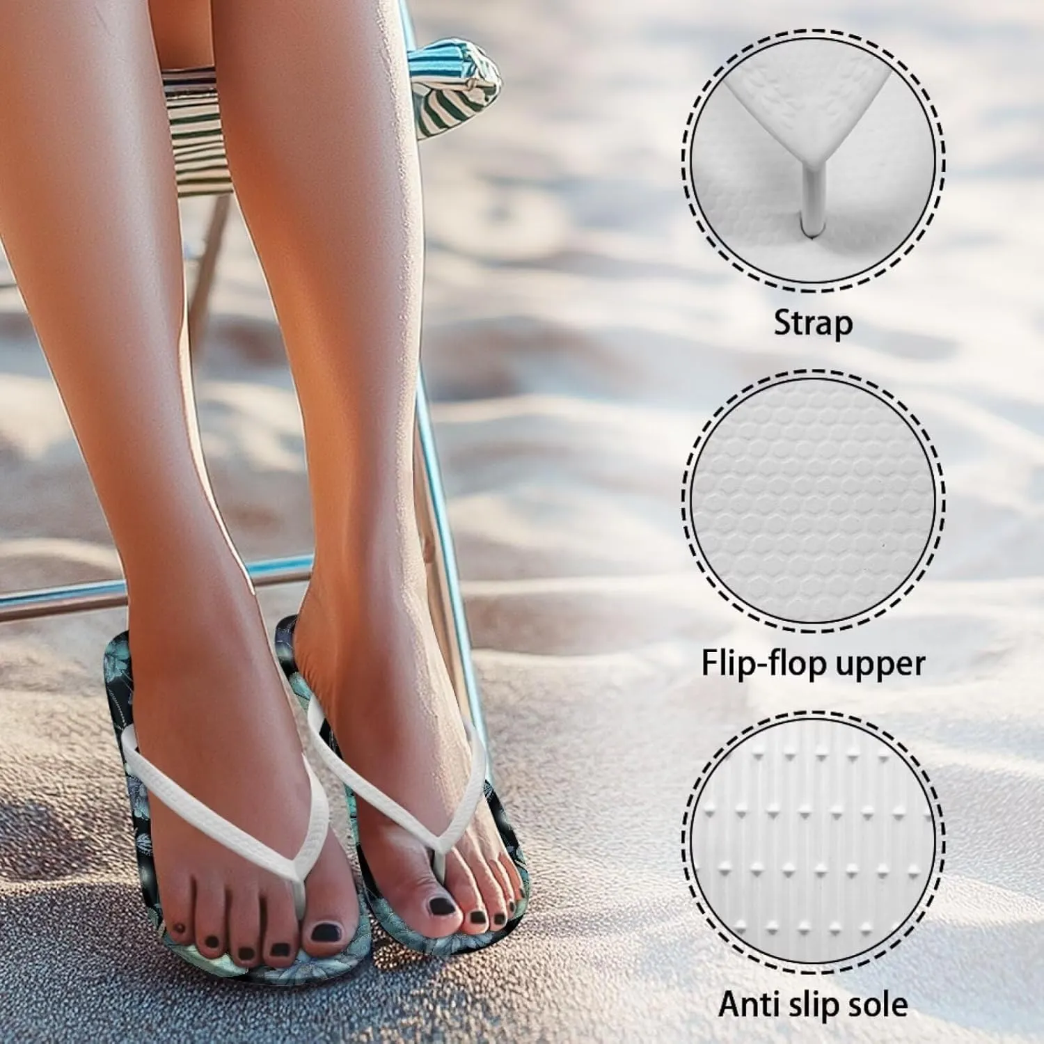 Flip Flops for Woman Casual Slip Ons Fashon Slim Thong Slide Sandals Anti Skid EVA Sole