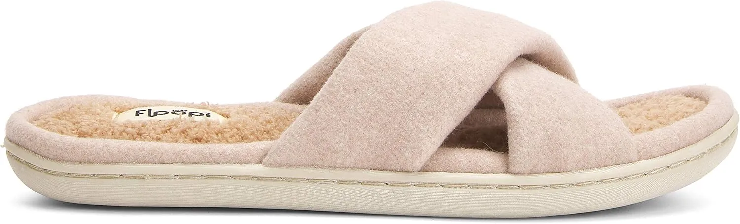 Floopi Women's Ultra Soft Padded Felt Criss Cross Slide with French Terry Insole, Memory Foam and Anti Skid Rubber Outsole for Summer