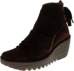 FLY London Womens Yama Platform Wedge Heel Ankle Boot Oil Suede Mid Heel - Expresso - 9