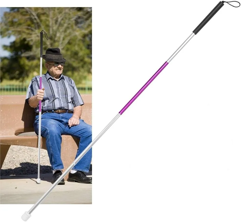 Foldable Walking Stick Cane Reflective Anti-Shock Guide Crutch for Blind People Outdoor Hiking Cane for Men and Women Easy Adjustable Elder Stick with Soft Handle and Stable Holder