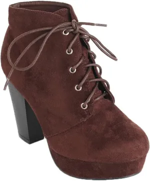 Forever Link Women's Comfort Chunky Heel Lace Up Ankle Booties