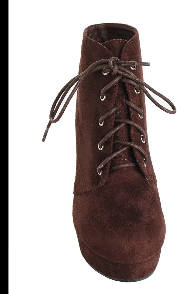 Forever Link Women's Comfort Chunky Heel Lace Up Ankle Booties