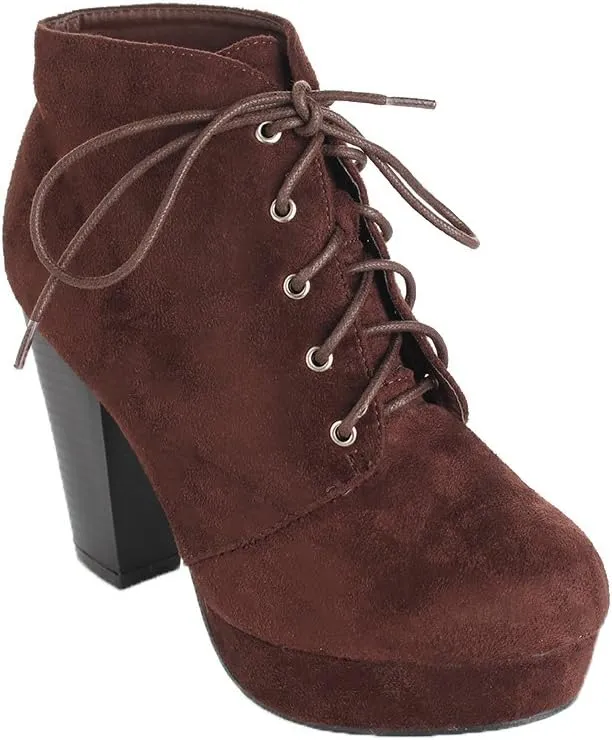 Forever Link Women's Comfort Chunky Heel Lace Up Ankle Booties