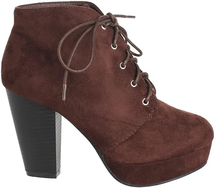 Forever Link Women's Comfort Chunky Heel Lace Up Ankle Booties