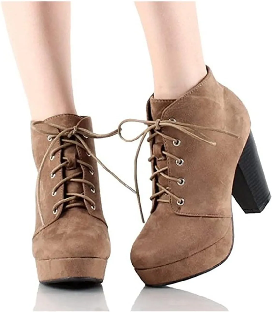 Forever Link Women's Comfort Chunky Heel Lace Up Ankle Booties