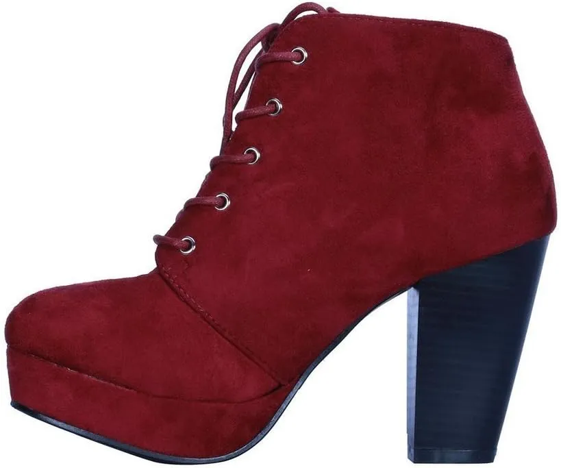 Forever Link Women's Comfort Chunky Heel Lace Up Ankle Booties