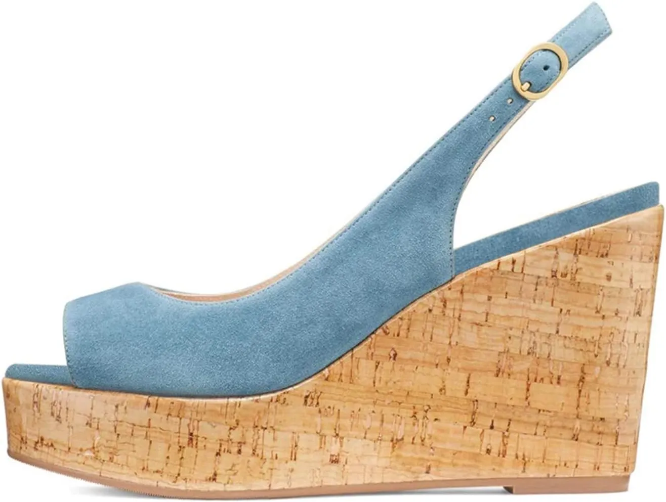FOWT Women Peep Toe Slingback Platform Wedge Sandals High Heel Buckle Open Toe Ladies Summer Cork Sole Shoes Size 4-15 M US
