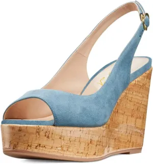 FOWT Women Peep Toe Slingback Platform Wedge Sandals High Heel Buckle Open Toe Ladies Summer Cork Sole Shoes Size 4-15 M US