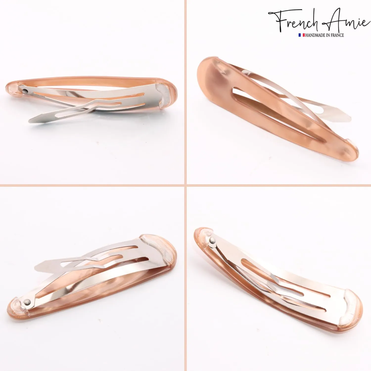 French Amie Clic Clac Large Handmade Celluloid Acetate Set of 2 Snap Hair Clips No Slip Side Slide-in Barrette for Women and Girls (Glossy Golden)