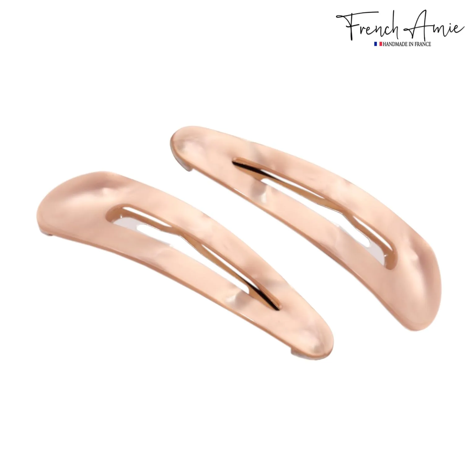 French Amie Clic Clac Large Handmade Celluloid Acetate Set of 2 Snap Hair Clips No Slip Side Slide-in Barrette for Women and Girls (Glossy Golden)