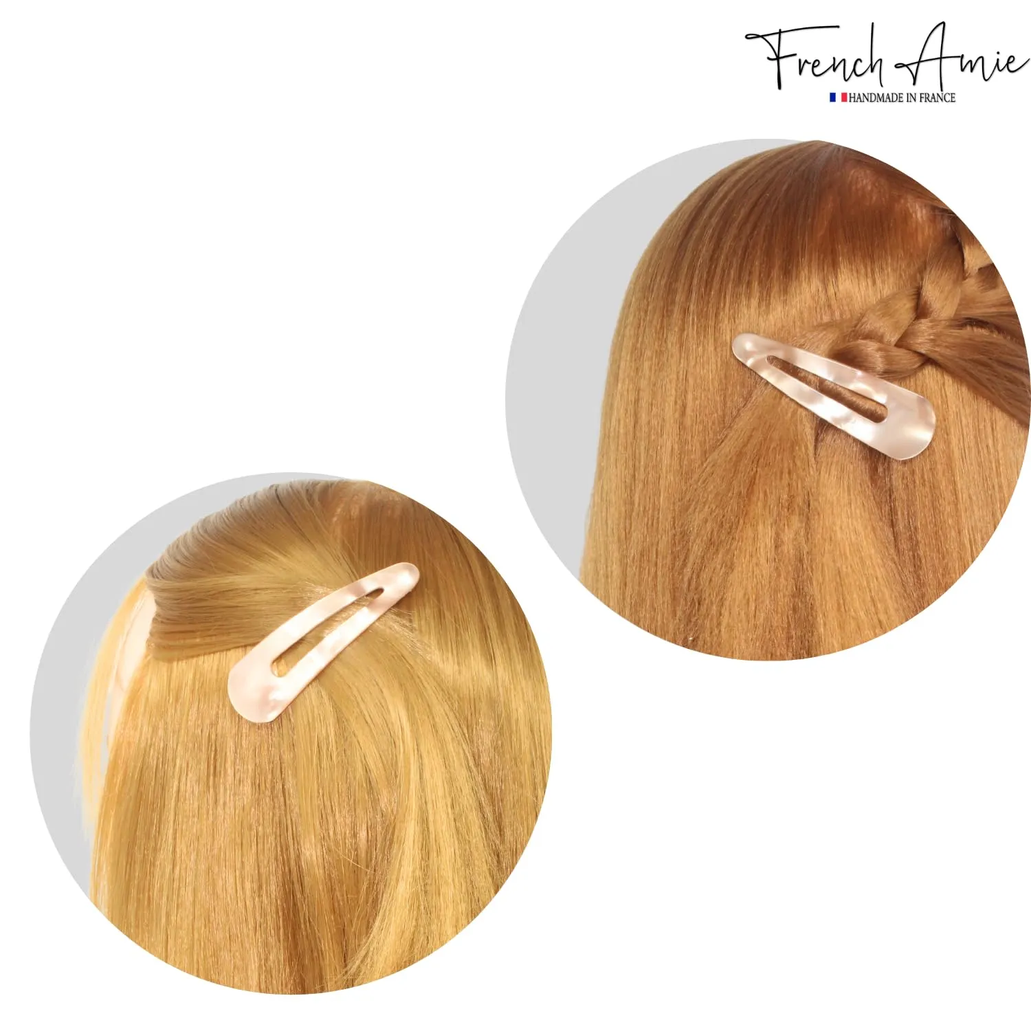 French Amie Clic Clac Large Handmade Celluloid Acetate Set of 2 Snap Hair Clips No Slip Side Slide-in Barrette for Women and Girls (Glossy Golden)