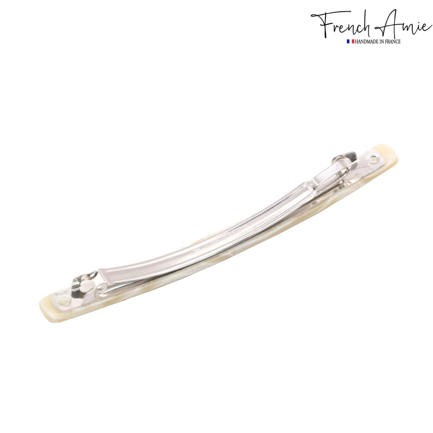 French Amie Long and Thin Large 4" Handmade Celluloid Hair Barrette Clip for Girls Automatic Strong Hold Hair Clips for Women No Slip Durable Paris Hair Accessories, Made in France (Cream Nougat)