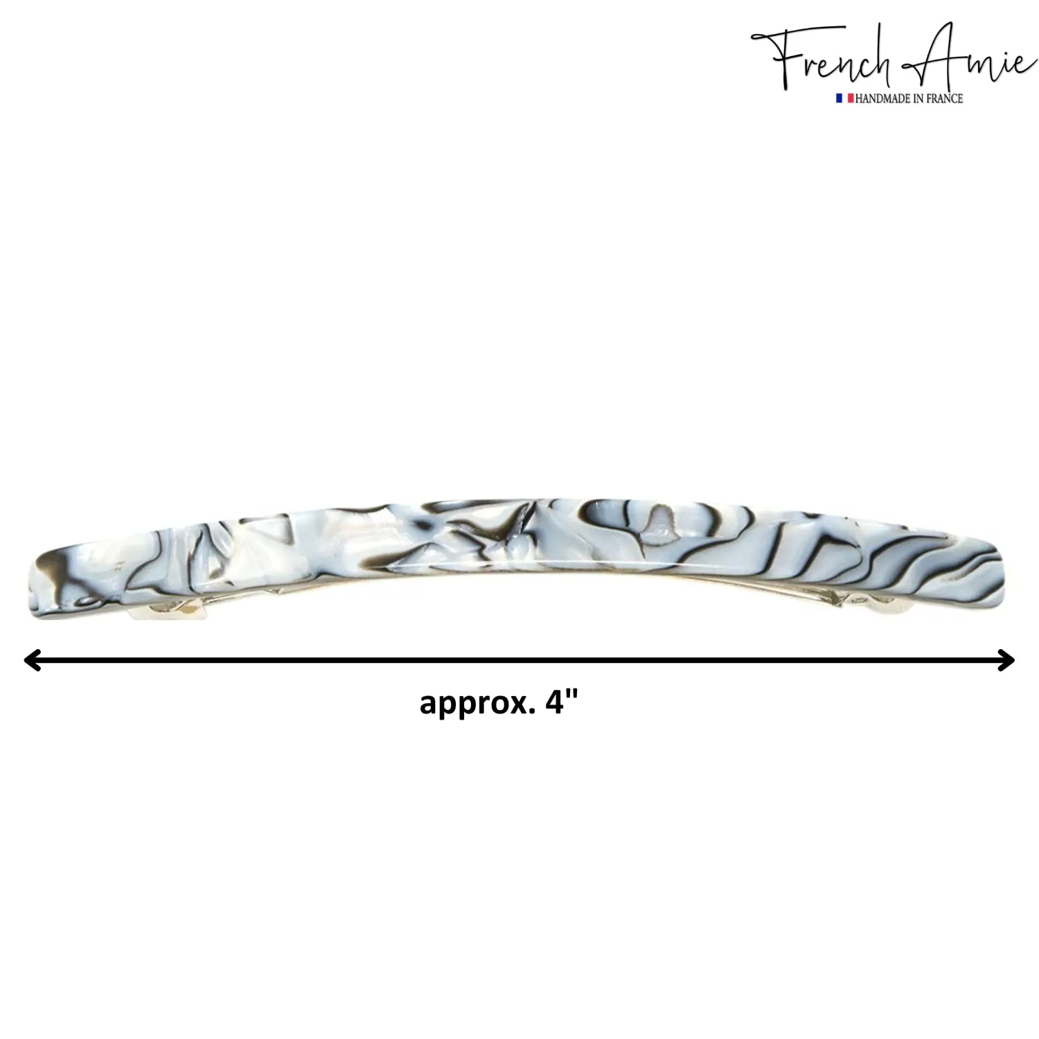 French Amie Long and Thin Large 4" Handmade Celluloid Hair Barrette Clip for Girls Automatic Strong Hold Hair Clips for Women No Slip Durable Paris Hair Accessories, Made in France (Gray Magma)
