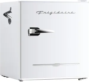 Frigidaire Retro Compact Fridge with Chiller, Countertop, Built-In Bottle Opener, Compact Refrigerator 1.6 cu ft, Mini Fridge for Office, Bedroom, Dorm Room or Cabin - 16" D x 18" W x 18.5" H (White)