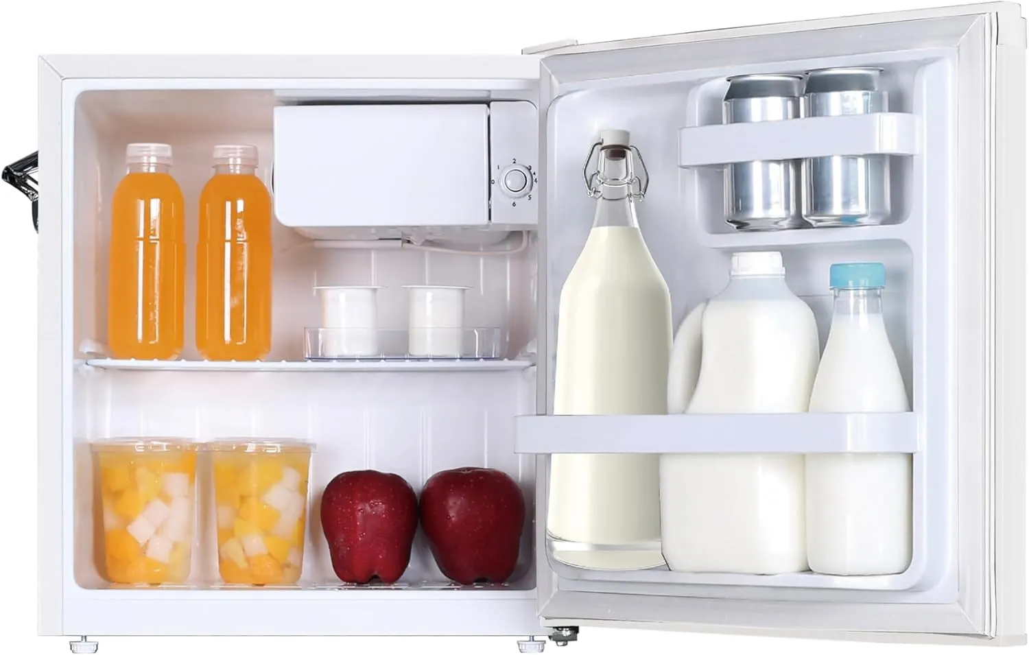 Frigidaire Retro Compact Fridge with Chiller, Countertop, Built-In Bottle Opener, Compact Refrigerator 1.6 cu ft, Mini Fridge for Office, Bedroom, Dorm Room or Cabin - 16" D x 18" W x 18.5" H (White)