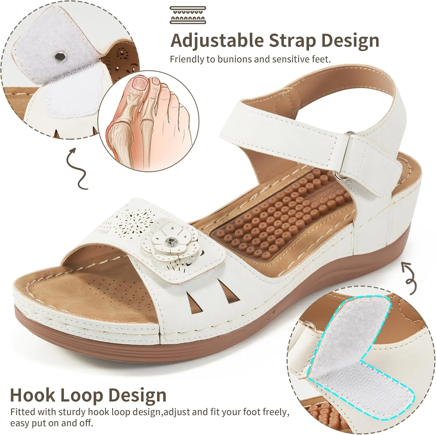 FUDYNMALC Sandals for Women Orthopedic Shoes: Comfortable Dressy Womens Wedge Sandal Summer Walking Wedges - Casual Platform Sandals with Adjustable Hook Loop