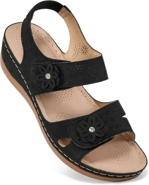 FUDYNMALC Sandals for Women Orthopedic Shoes: Comfortable Dressy Womens Wedge Sandal Summer Walking Wedges - Casual Platform Sandals with Adjustable Hook Loop